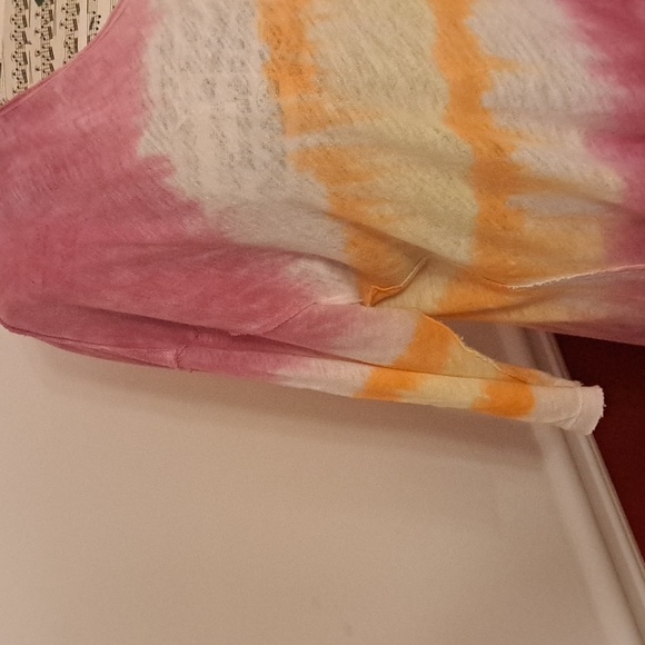 We The Free Free People Oversized Tie Dyed Striped Pamona Linen Blend Tshirt - Picture 3 of 8